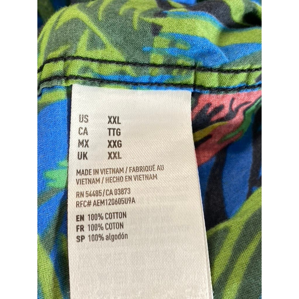 AMERICAN EAGLE OUTFITTERS Men's Green Tropical Parrot Button-Up Shirt SZ 2XL