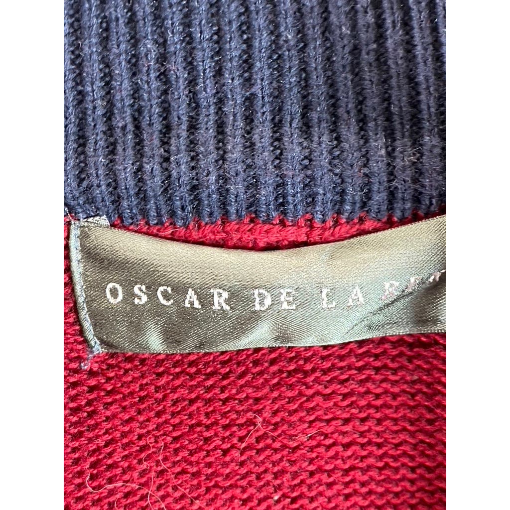OSCAR DE LA RENTA Men's Red Knit Quarter-Zip Pullover Sweater SZ XL