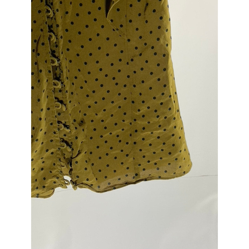 MADEWELL Women's Dark Green Polka Dot Silk Carmelina Flutter-Sleeve Top SZ 0