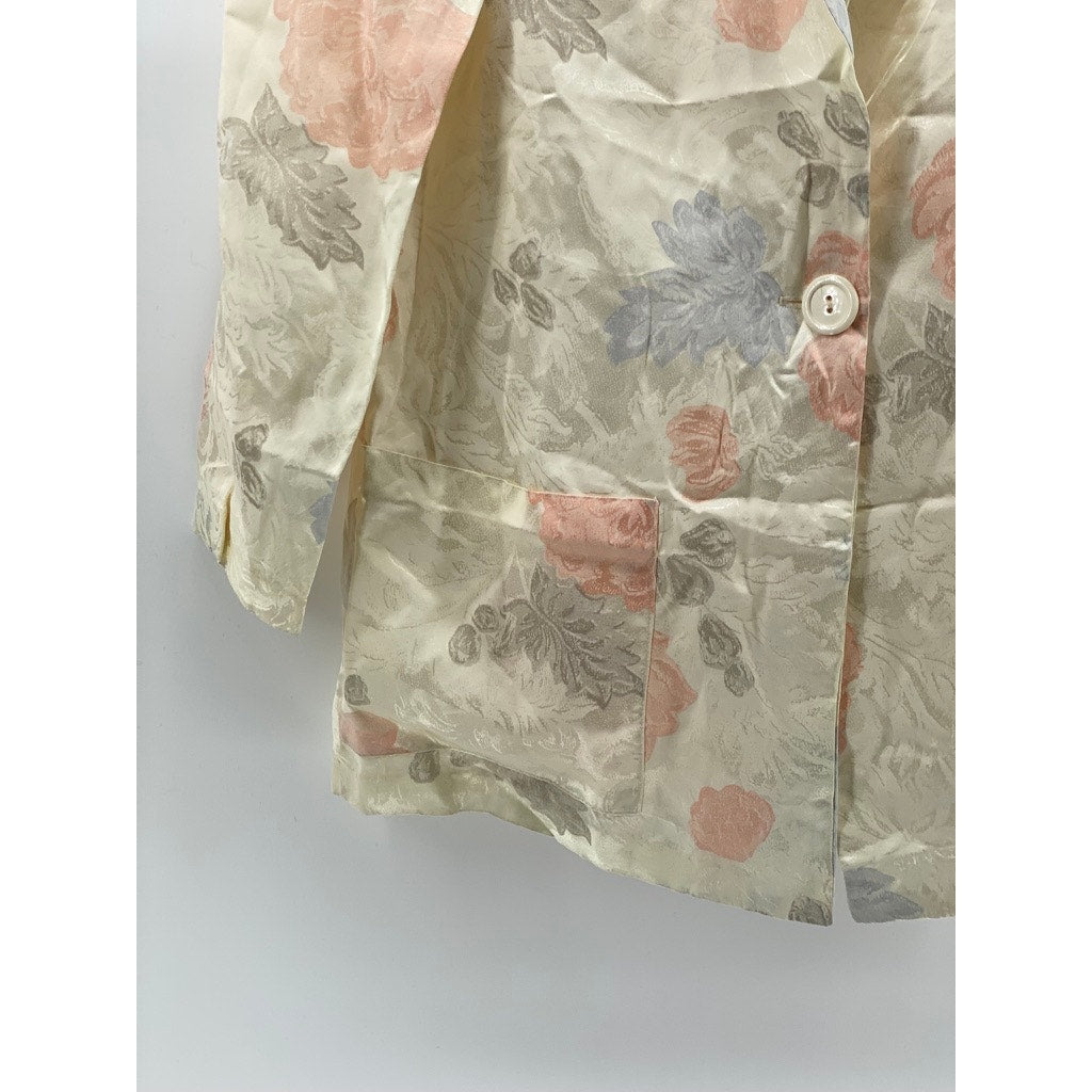 MANHATTAN PLAZA Women's Vintage Beige Floral Single-Button Blazer SZ 10