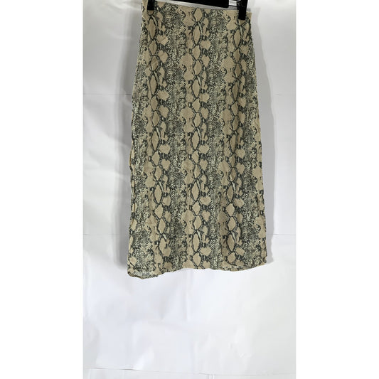 AMERICAN EAGLE Outfitters Women's Beige Snake-Print Straight Midi Skirt SZ XS