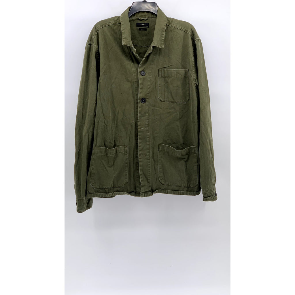 ZARA Men's Olive Green Relaxed Fit Long Sleeve Button-Up Shirt SZ XL