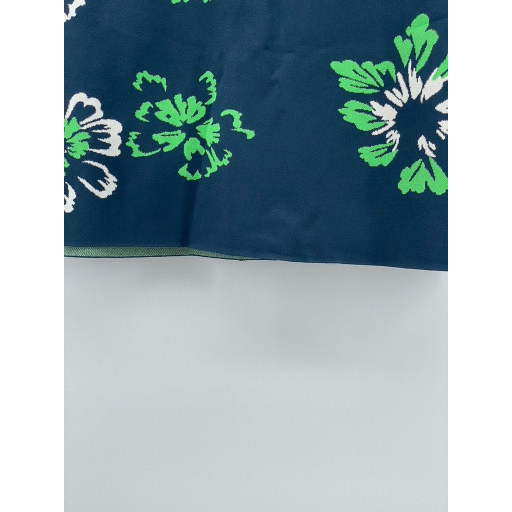 TANYA TAYLOR Women's Navy-Green-White Floral Straight Mini Skirt SZ S