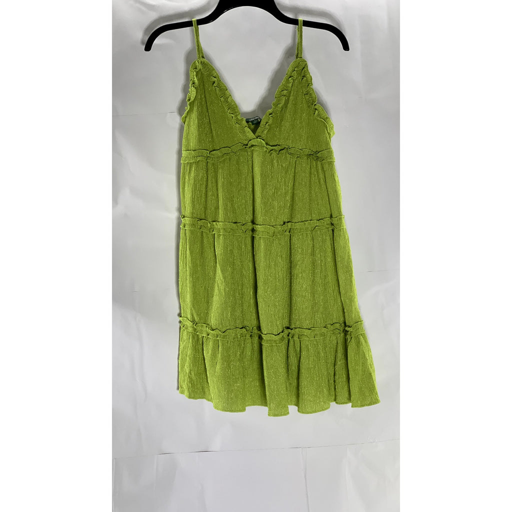 WILD FABLE Women's Lime Green Ruffle Tiered V-Neck Textured Mini Dress SZ M