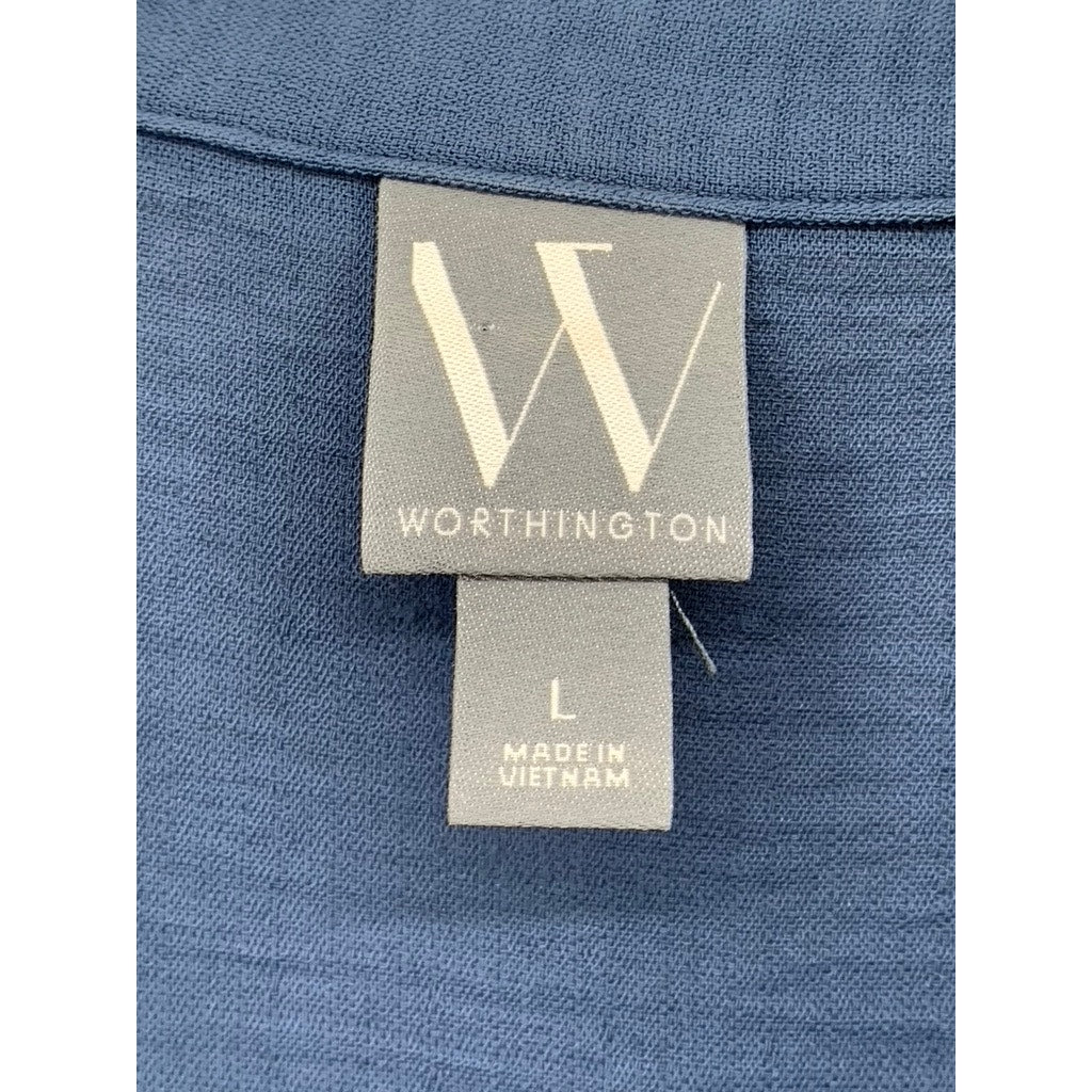 WORTHINGTON Women's Blue Button-Up Short Sleeve Belted Dress SZ L