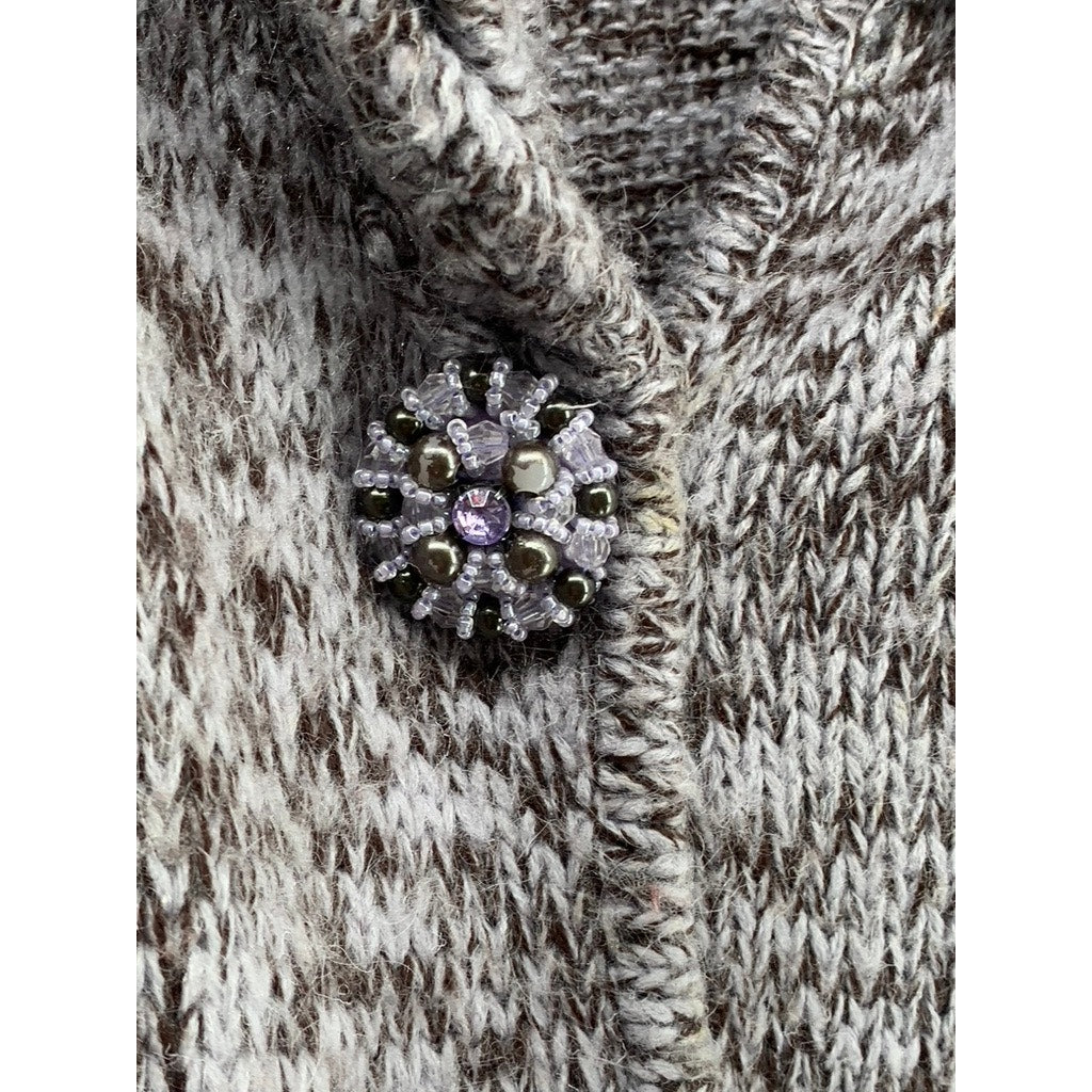BCBGMAXAZARIA Women's White-Brown Button-Up Knit Duster Sweater SZ S