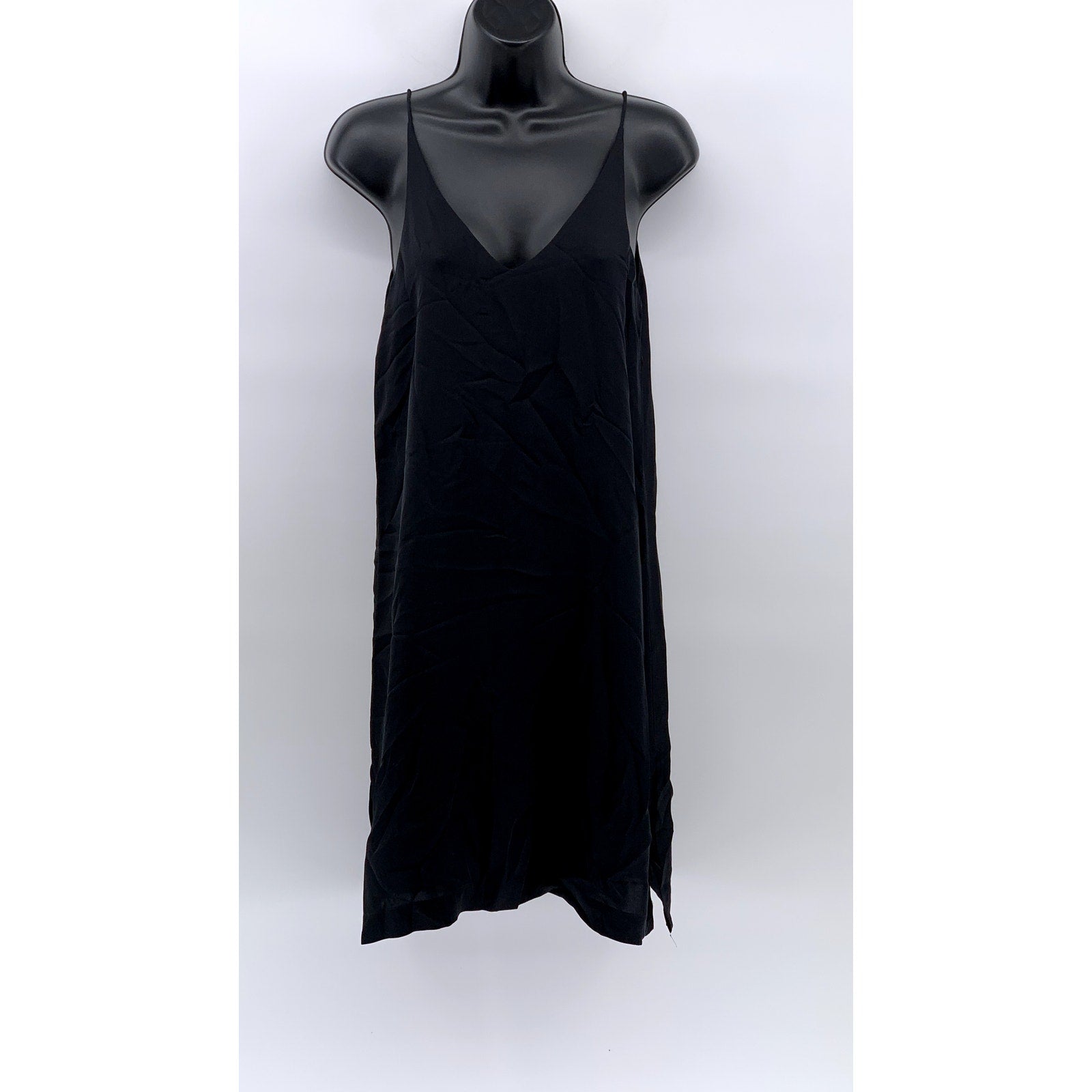 GRANA Women's Black Chinese Silk Cami Knee Dress SZ 2XS