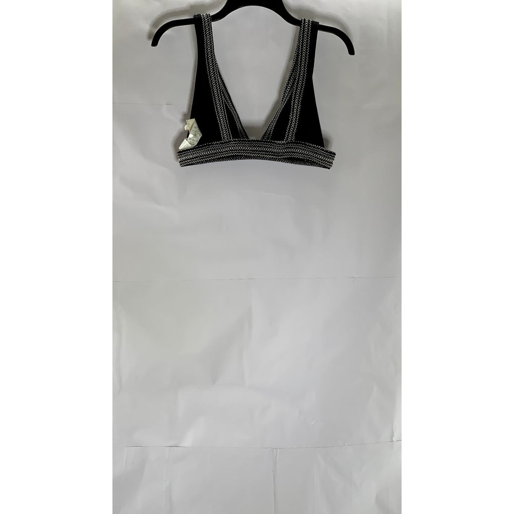 KISUII Women’s Black-White Overstitch V-Neck Pullover Bikini Top SZ M