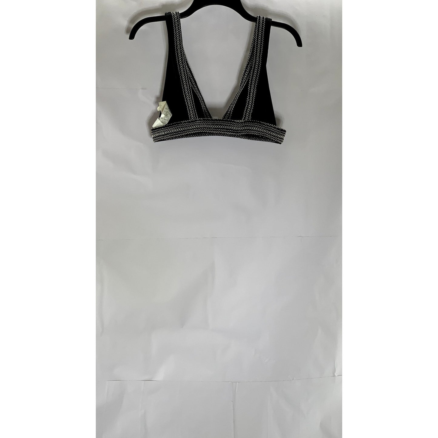 KISUII Women’s Black-White Overstitch V-Neck Pullover Bikini Top SZ M