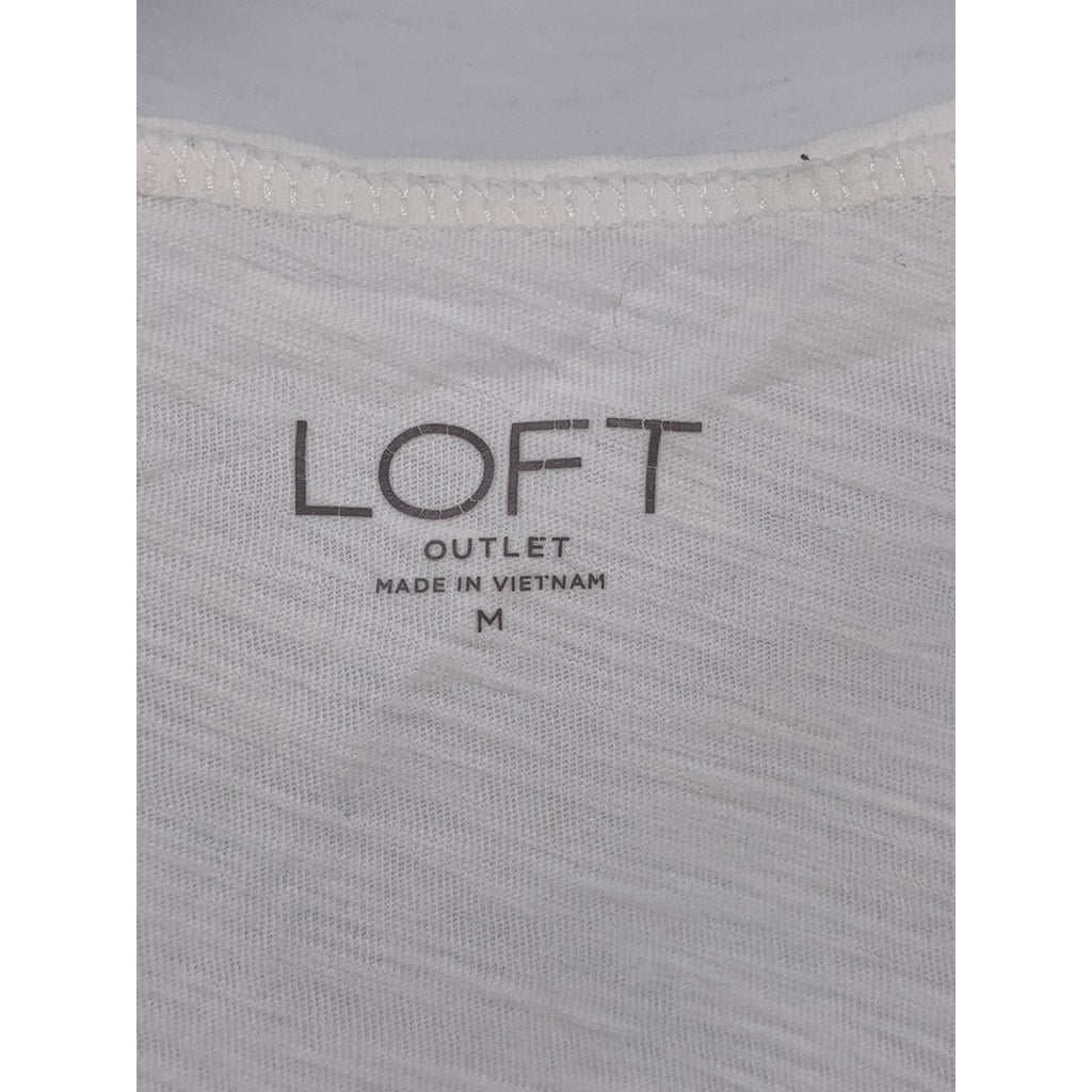 LOFT OUTLET Women's White Solid V-Neck Short Sleeve Casual Top SZ M