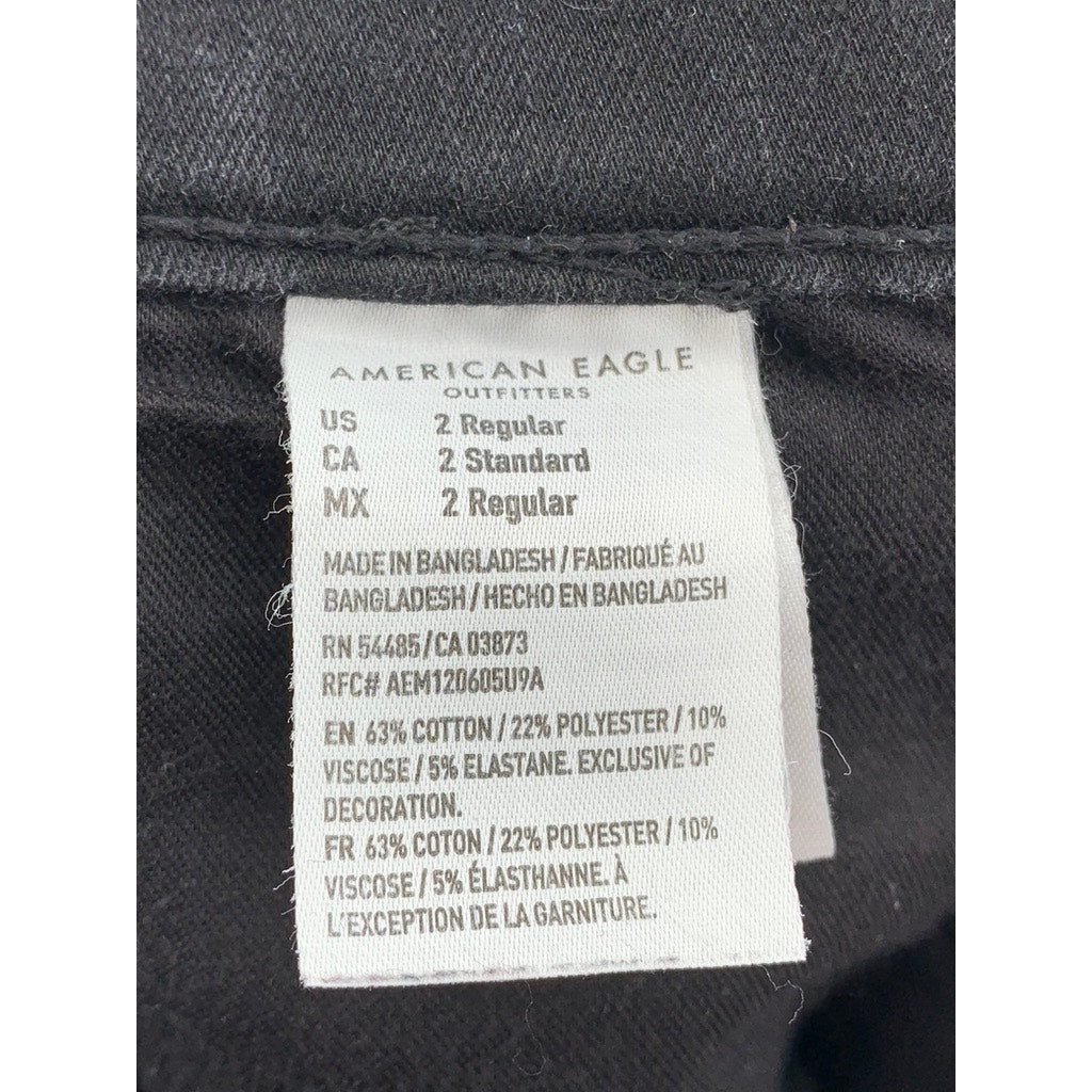 AMERICAN EAGLE OUTFITTERS Women's Black Frayed Skinny The Dream Jeans SZ 2