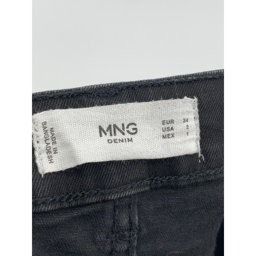 MNG Women's Black Solid Denim Regular-Fit Flare Jeans SZ 2