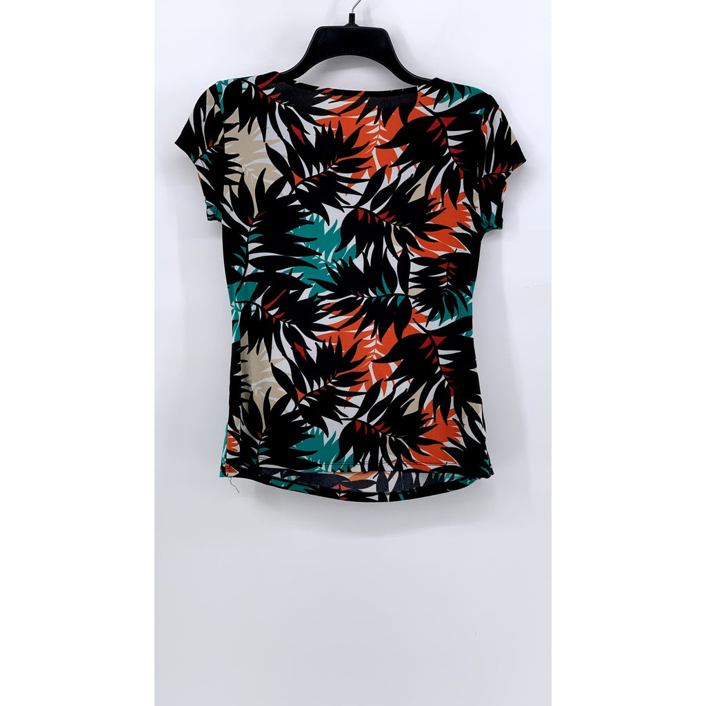 WORTHINGTON Women's Petite Scoop-Neck Multicolor Plant Pattern Shirt SZ S