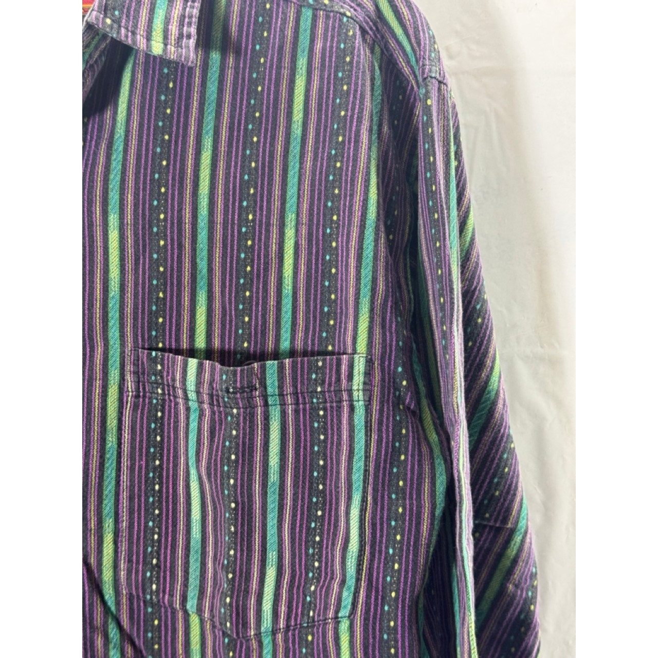 SHAH SAFARI Men's Vintage Purple/Green Printed Button-Up Long Sleeve Shirt SZ M