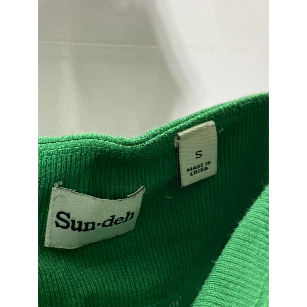 SUN-DEH Women's Dark Green Sweetheart Neck Adjustable Strap Ribbed Crop Top SZ S