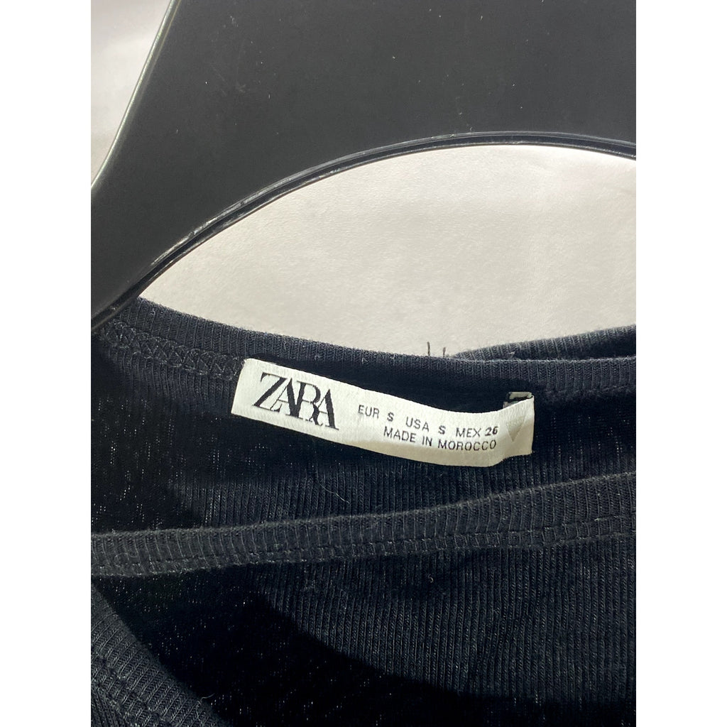 ZARA Women’s Black Solid Crewneck Cutout Long Sleeve Top SZ S