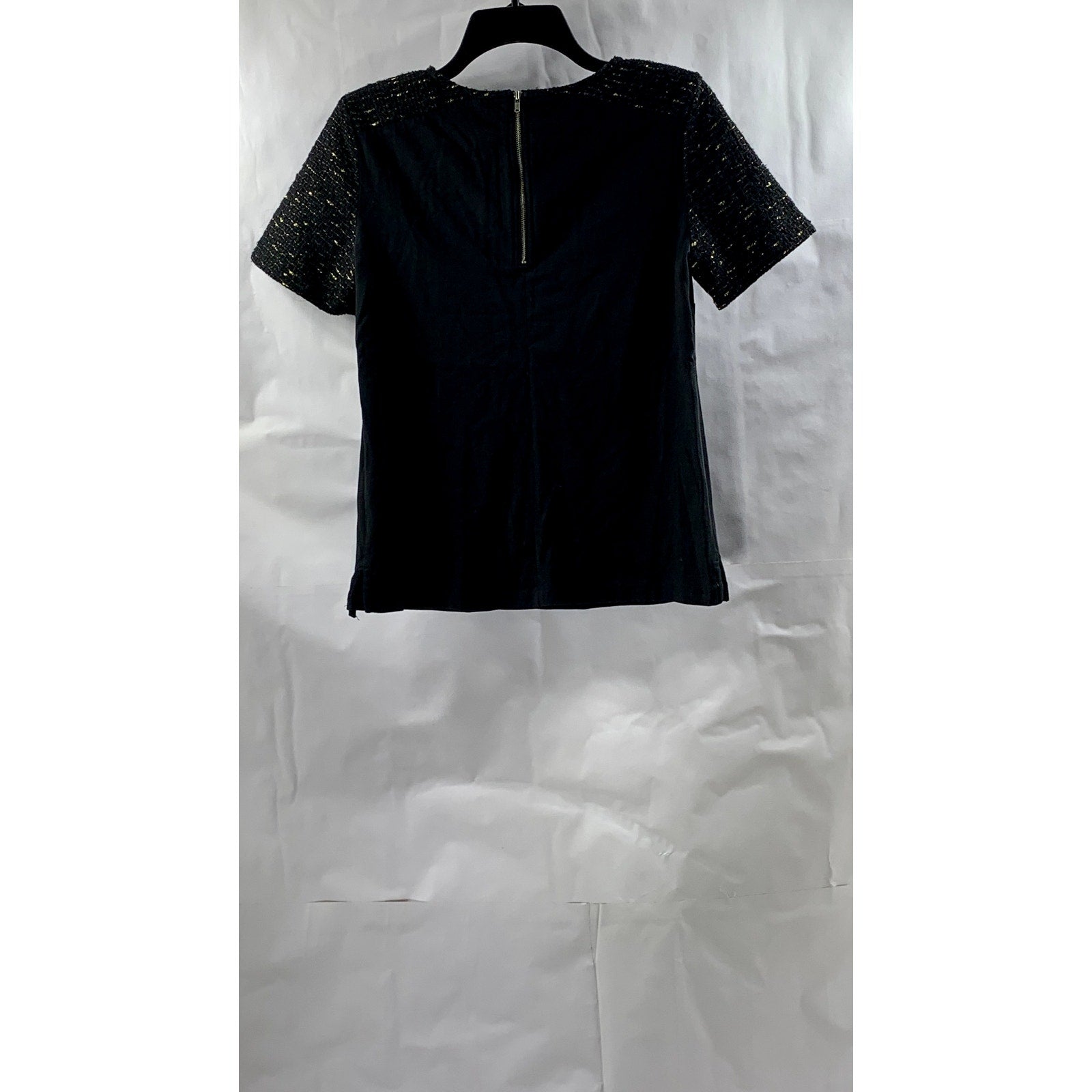 J. CREW Women's Black Crewneck Tweed Short Sleeve Top SZ XS
