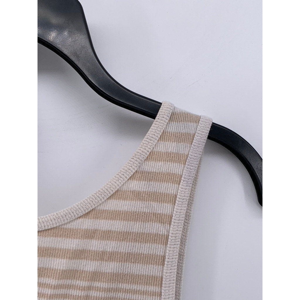 MERONA Women's Beige-Magenta Striped Ribbed Tank Top SZ XL
