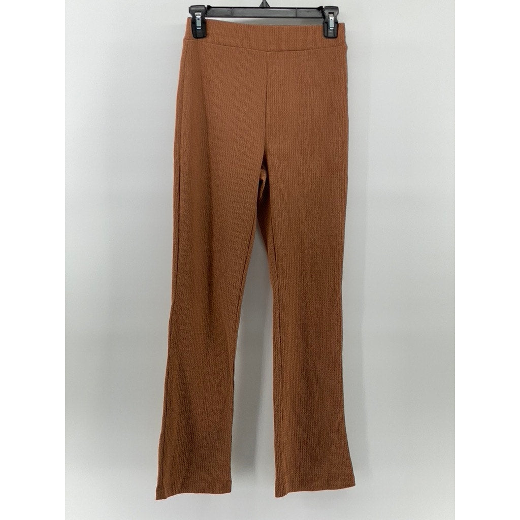 STORY ON Women's Brown Textured High-Rise Straight-Leg Pull-On Casual Pants SZ S