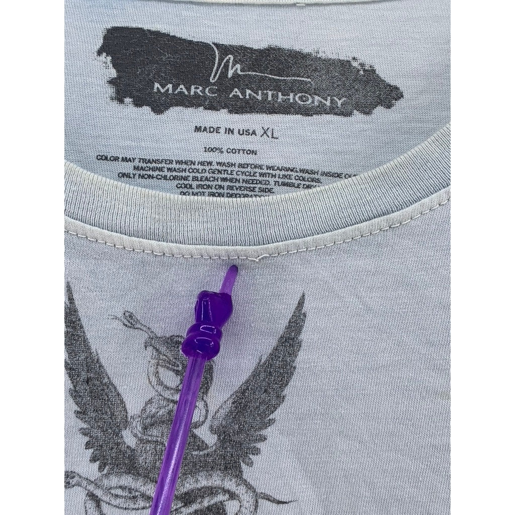 MARC ANTHONY Men's Blue Acid Wash Y2K Graphic Crewneck T-Shirt SZ XL