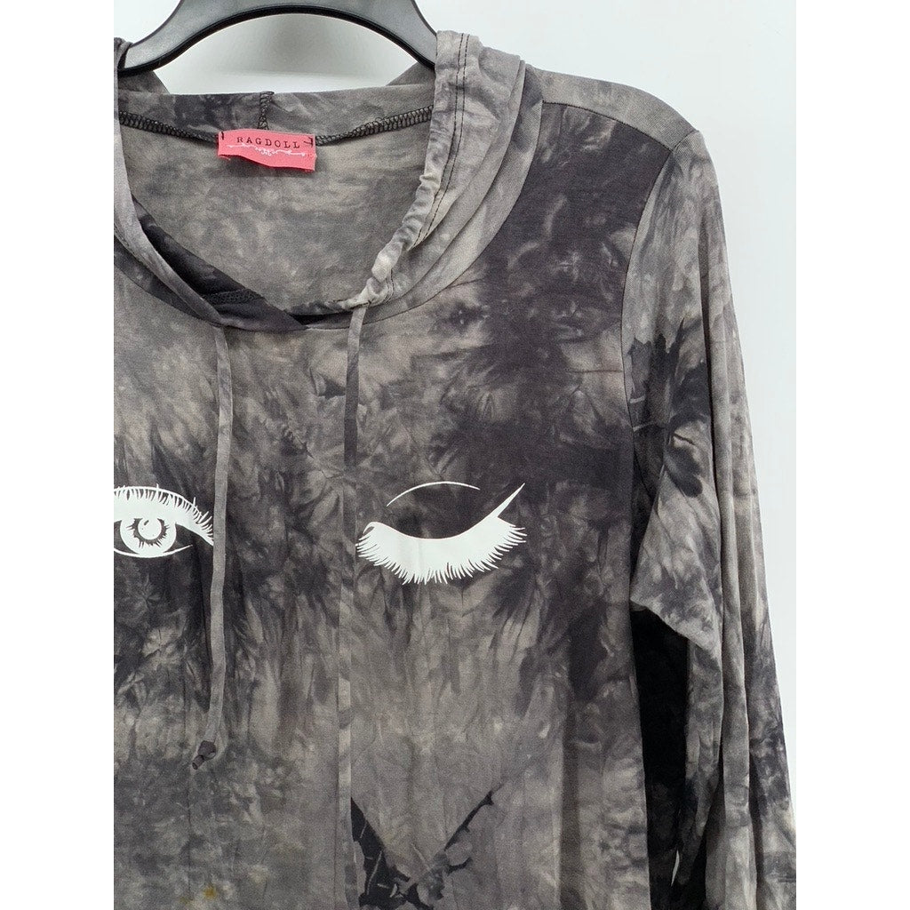 RAGDOLL Women's Plus Gray-White Tie-Dye Graphic Sweatshirt SZ 2X