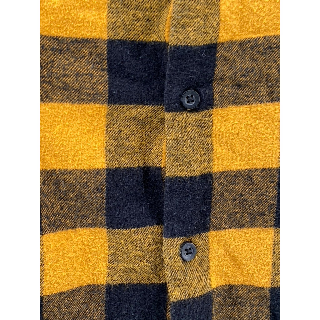 BERSKHA Men's Black-Yellow Plaid Regular-Fit Button-Up Long Sleeve Shirt SZ M