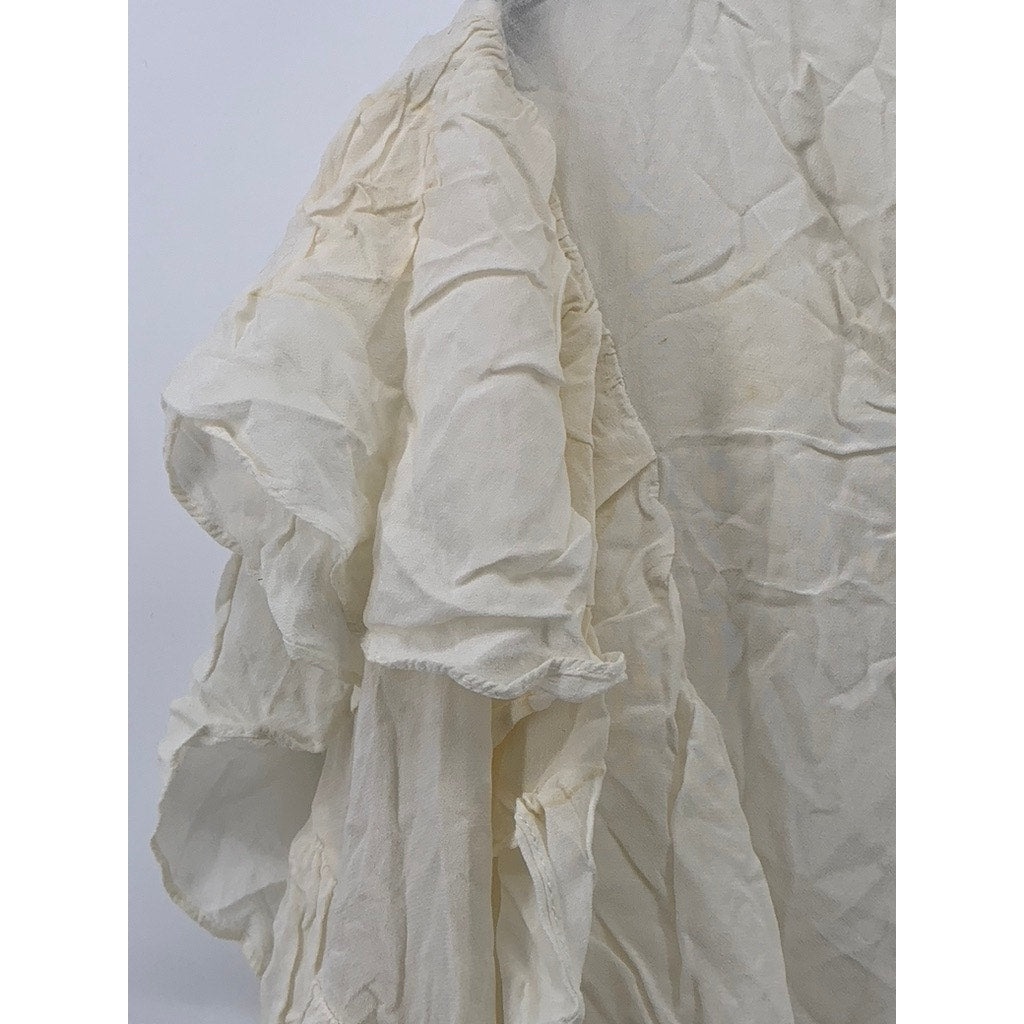 ZARA TRAFALUC COLLECTION Women's Off-White Tie-Neck Long Ruffle Sleeve Top SZ XL
