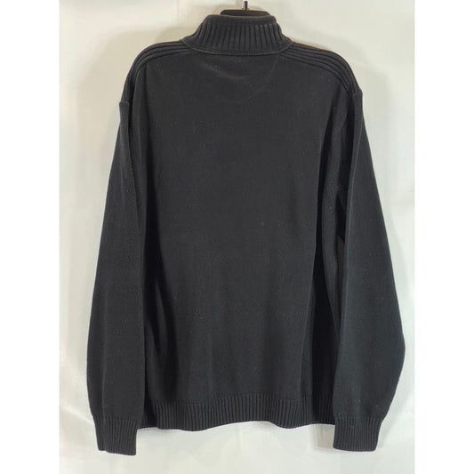 JOHN HENRY Men's Solid Black Ribbed Shoulder Quarter-Zip Pullover Sweater SZ XL