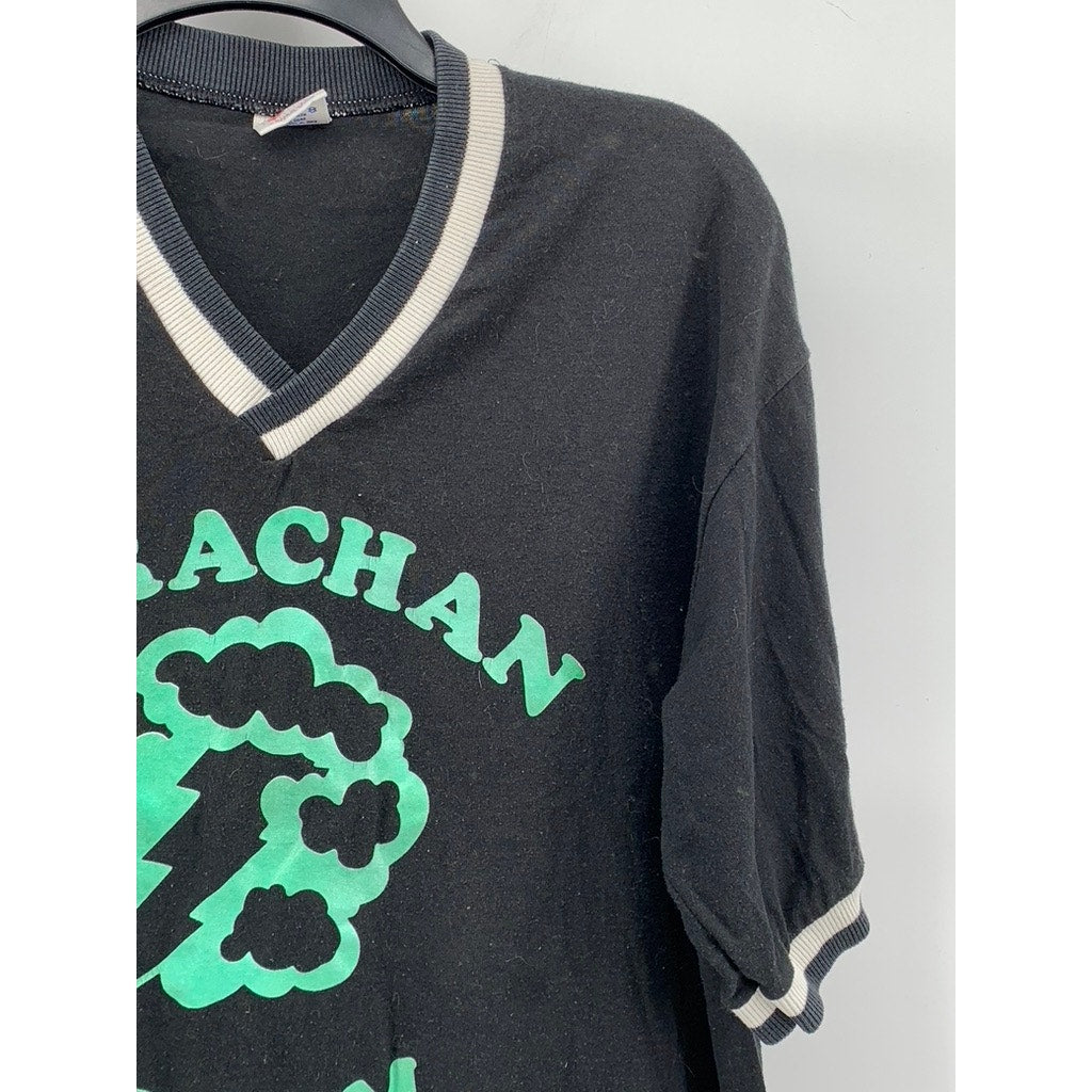 JERZEES Men's Black-Green Vintage V-Neck Strachan Storm Logo T-Shirt SZ XL