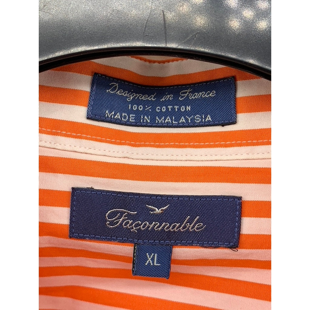 FACONNABLE Women's Orange-White Striped Button-Up Long Sleeve Top SZ XL