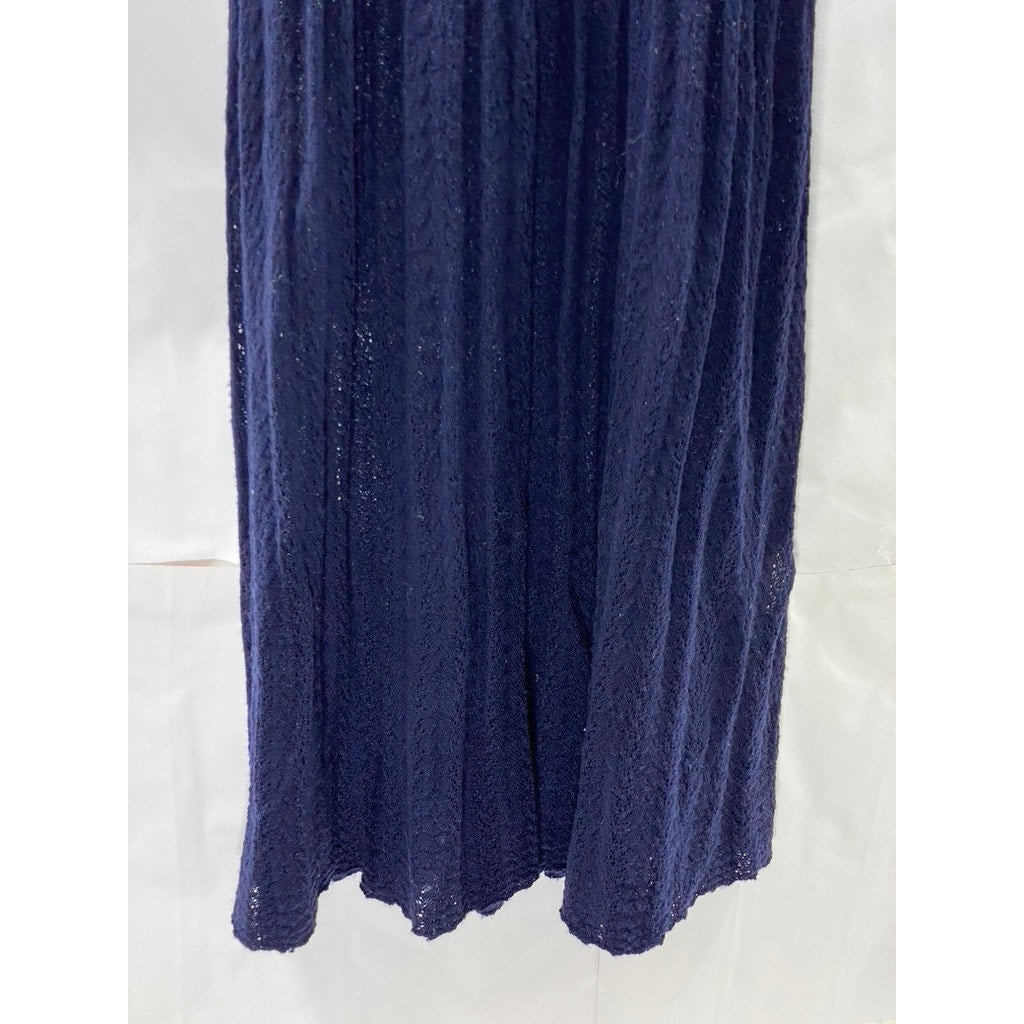SPARROW Women's Navy Wool-Blend Crochet Knit V-Neck Long Sleeve Midi Dress SZ S