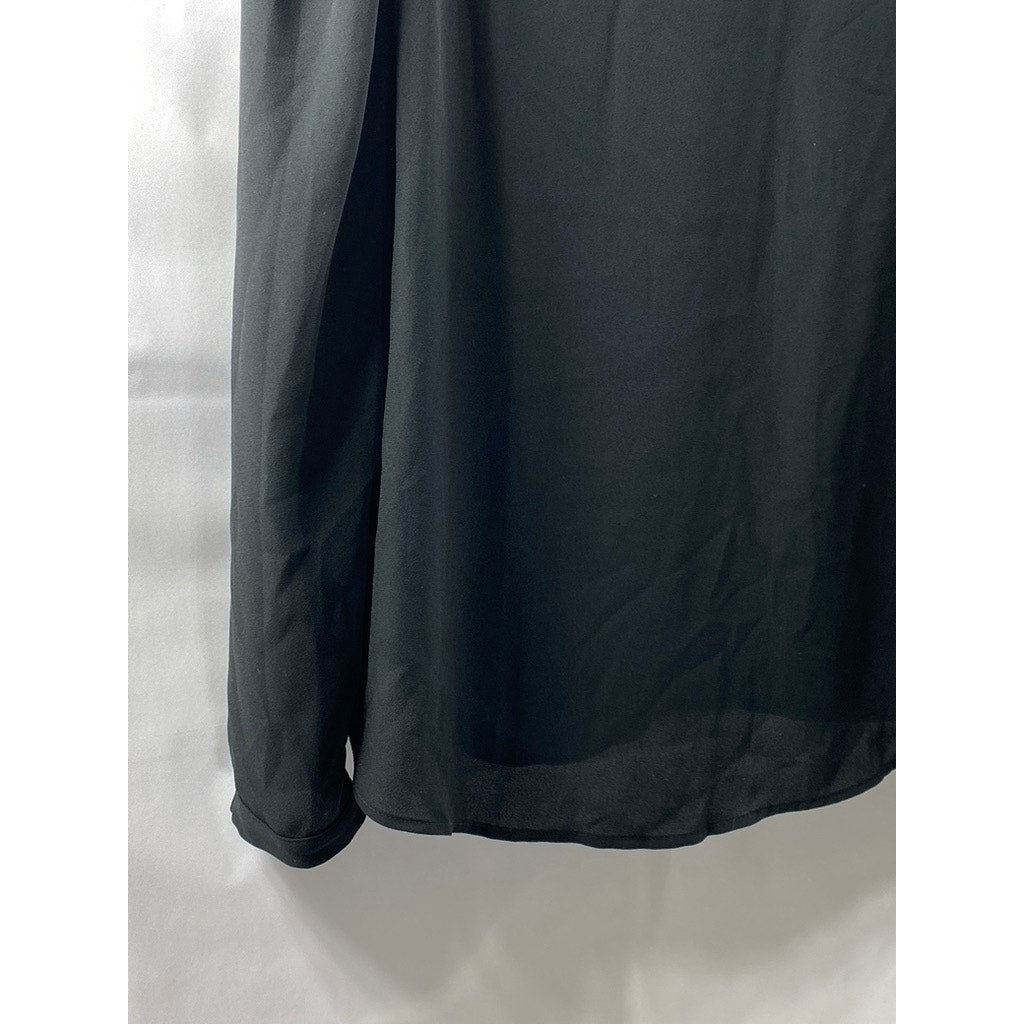 UNBRANDED Women's Black Semi-Sheer Scoop-Neck Long Sleeve Top SZ M