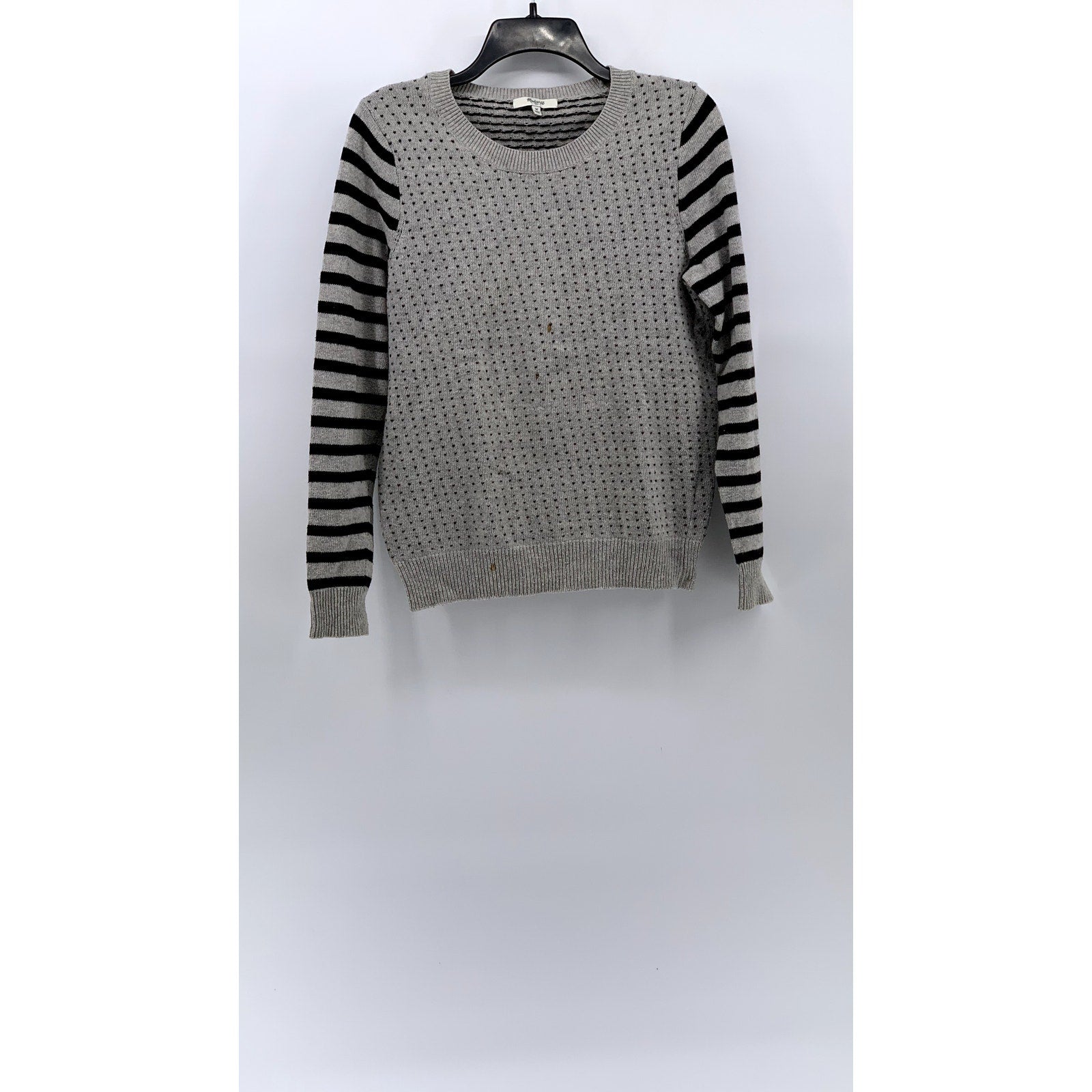 MADEWELL Women's Gray-Black Knit Crewneck Sweater SZ M