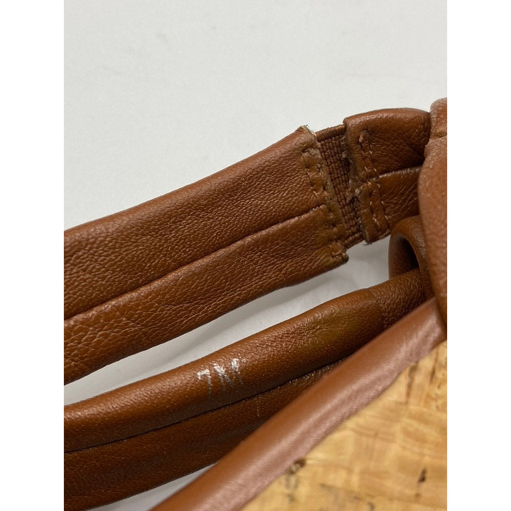 STEVEN BY STEVEN MADDEN Women's Brown Faux Leather Bow Cork Wedge Sandals SZ 7