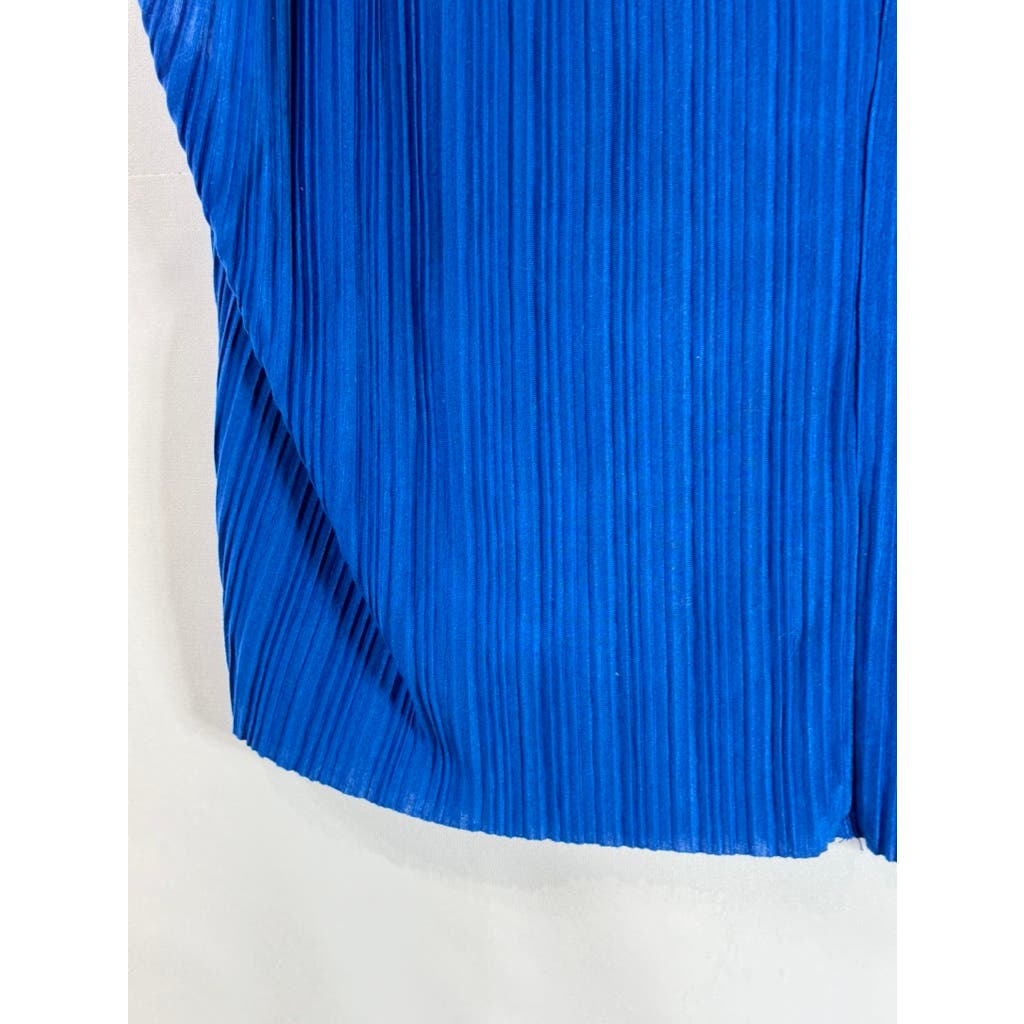 OAK + FORT Women's Classic Blue Deep V-Neck Relaxed-Fit Pleated Top SZ 2XS