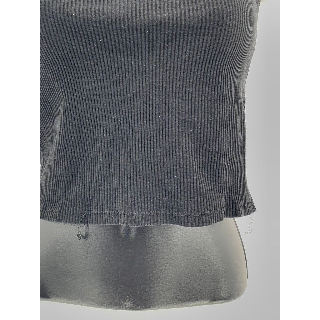 ZARA Women's Black Ribbed Asymmetrical Spaghetti Strap Cropped Top SZ M