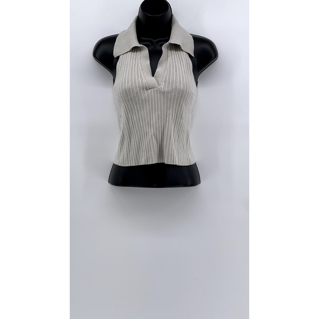 UNBRANDED Women's Gray Ribbed Collared Sleeveless Top SZ XS