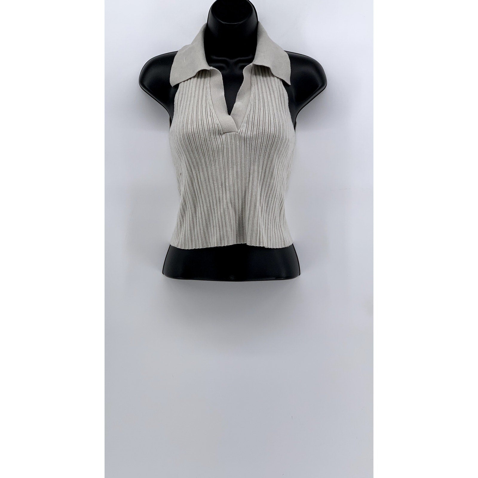 UNBRANDED Women's Gray Ribbed Collared Sleeveless Top SZ XS