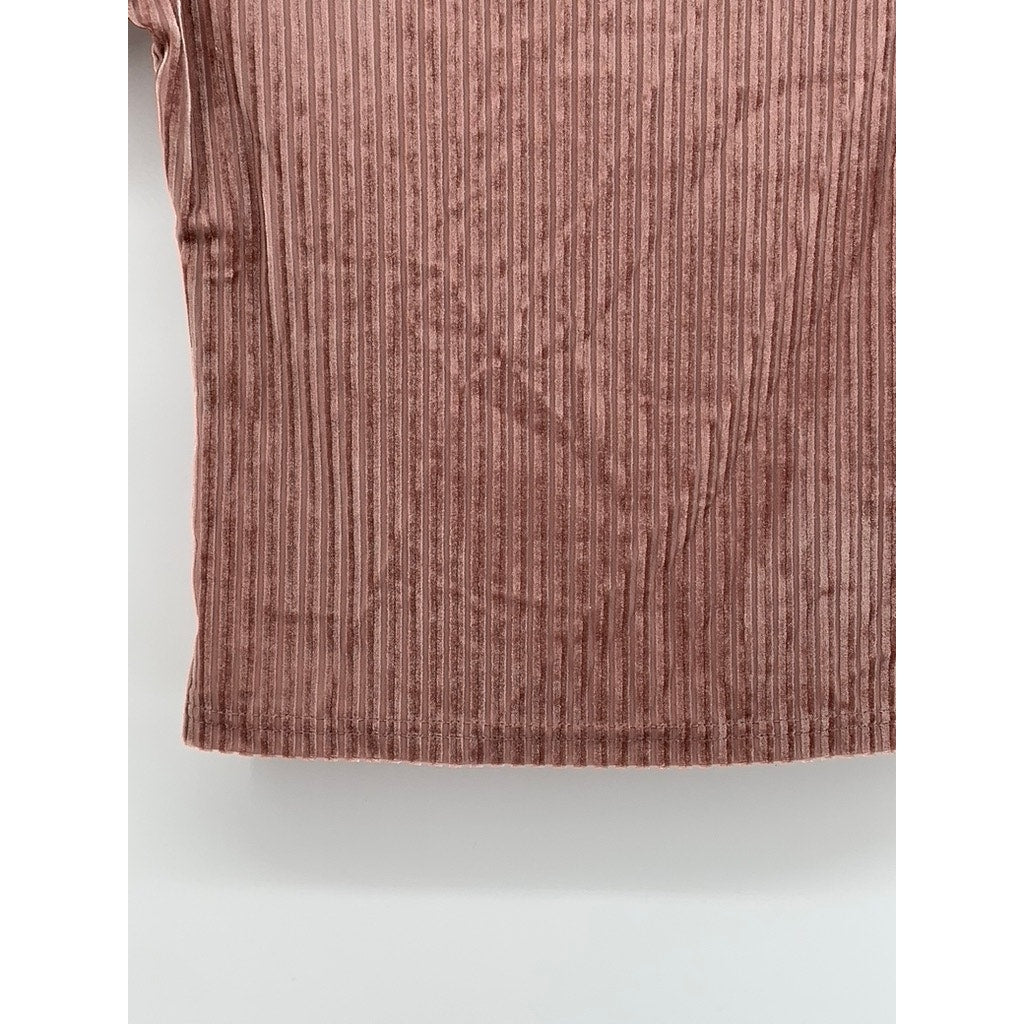 SHEIN Women's Pink Rib Velvet Crewneck Short Sleeve Top SZ 4