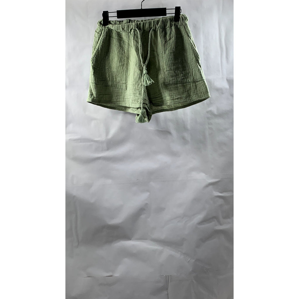 MIDNIGHT SKY Women's Green Lightweight Relaxed Fit Drawstring Shorts SZ M