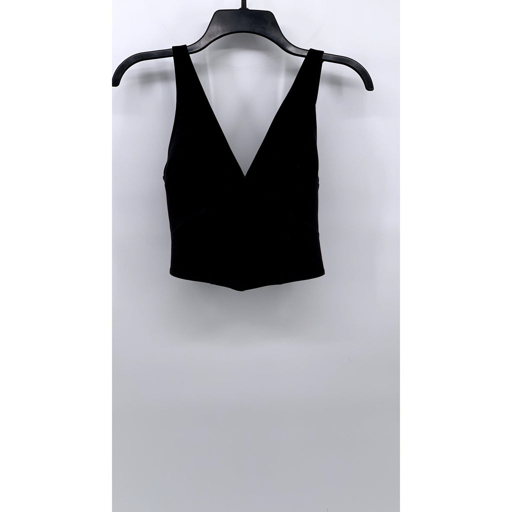 ABERCROMBIE & FITCH Women's Black Solid V-Neck Tank Crop Top SZ XS