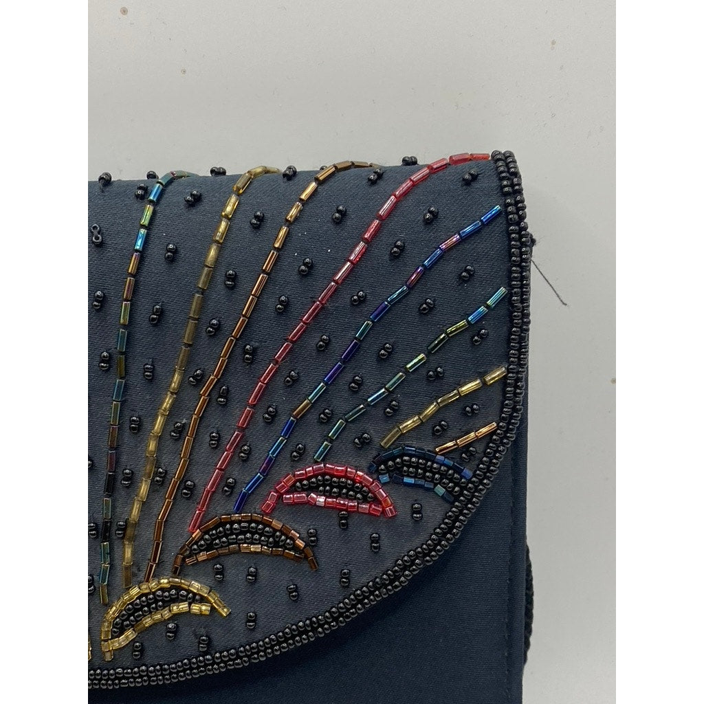 UNBRANDED Women’s Black-Multi Beaded Embellished Vintage Square Clutch Bag SZ OS