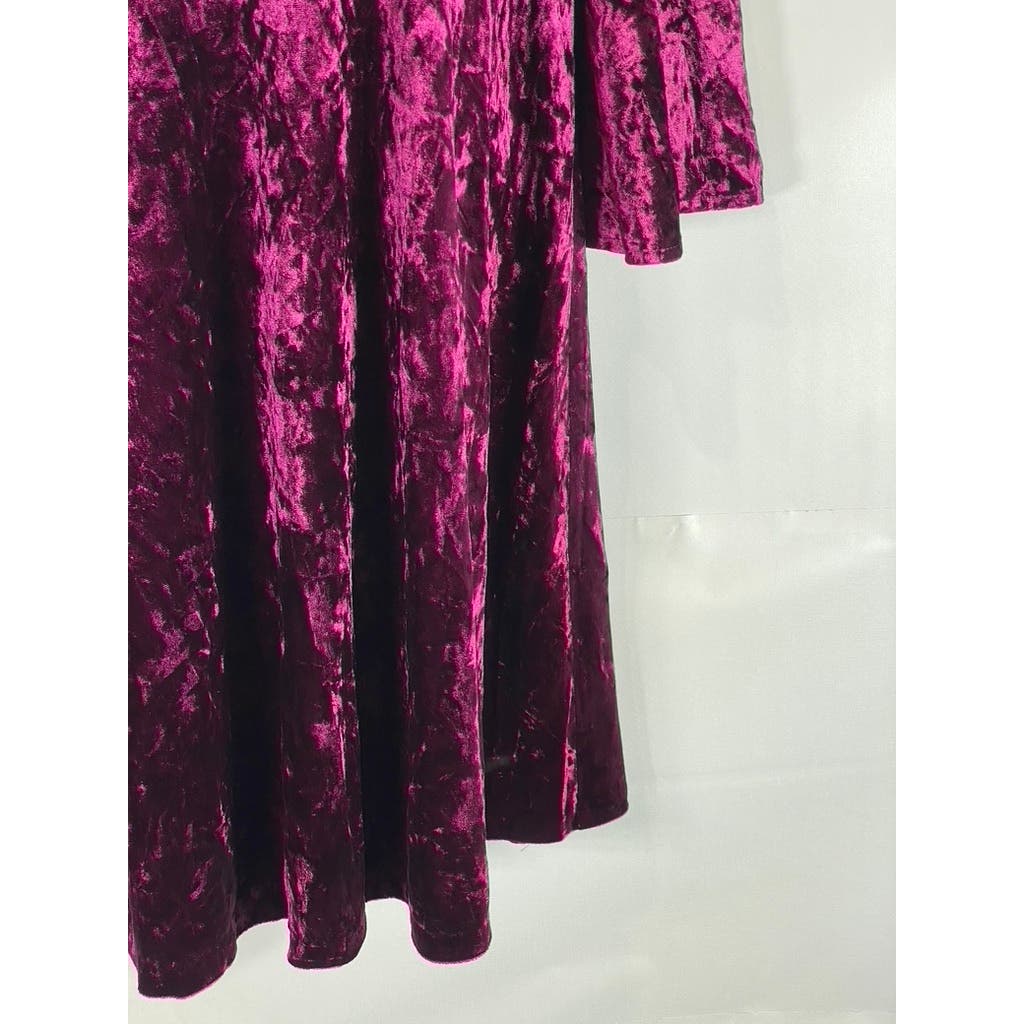 ELIZA J Women's Magenta Crushed Velvet V-Neck Bell Sleeve Mini A-Line Dress SZ16