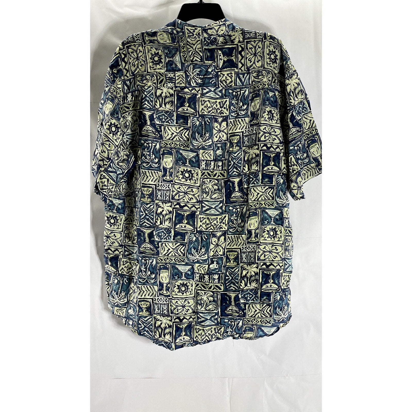 ROUNDTREE & YORKE Men's Vintage Blue Silk Hawaiian Print Button-Up Shirt SZ L