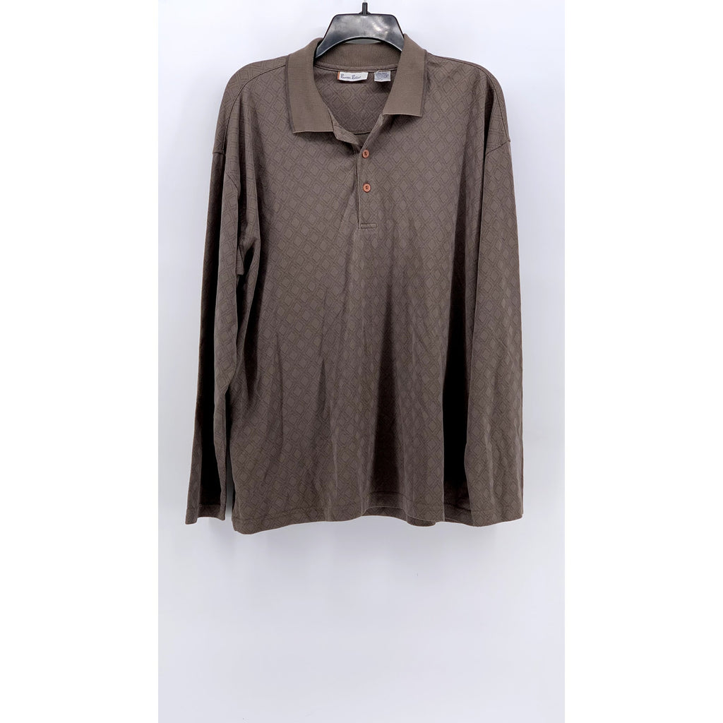 BURMA BIBAS Men's Biege Textured Long Sleeve Polo Shirt SZ L