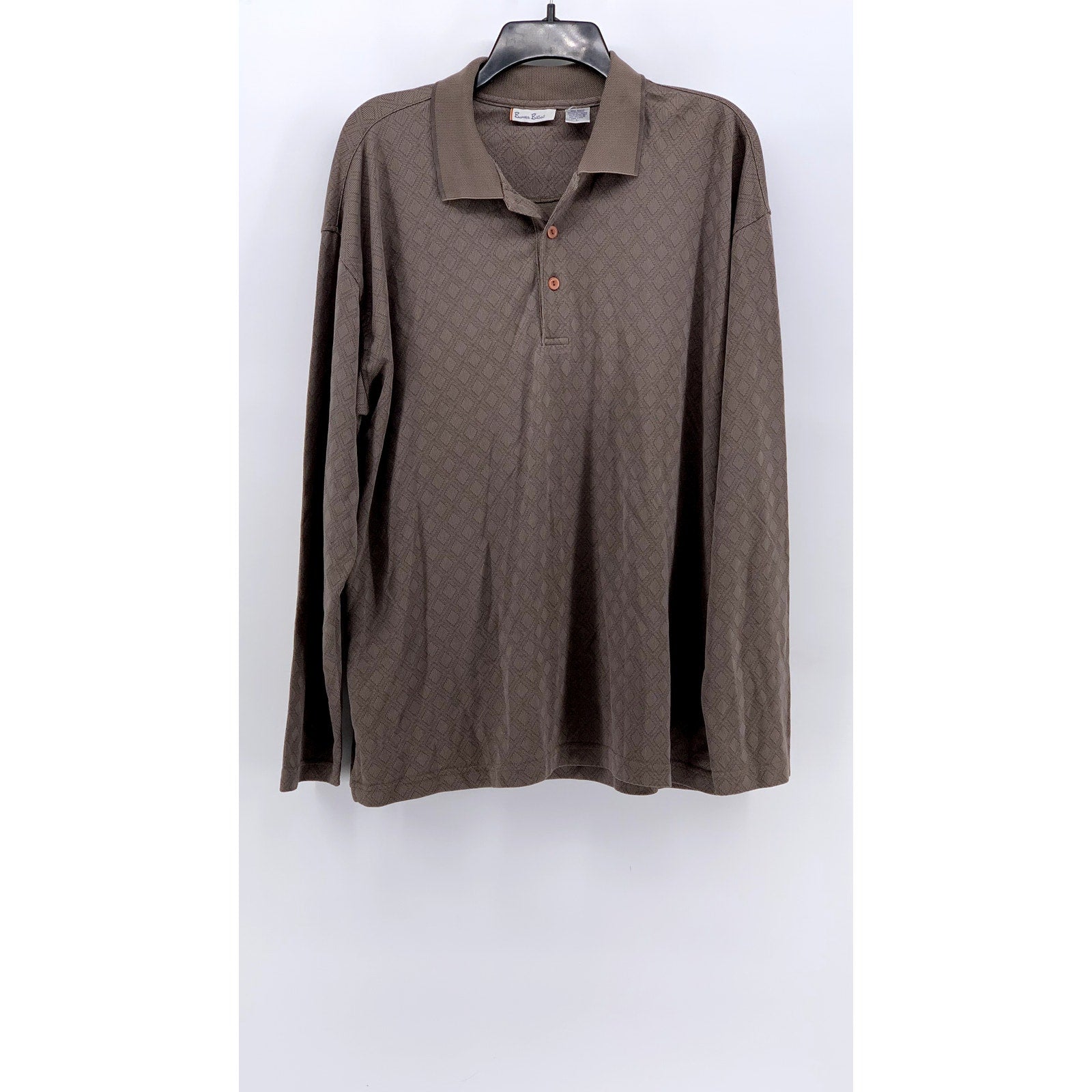 BURMA BIBAS Men's Biege Textured Long Sleeve Polo Shirt SZ L