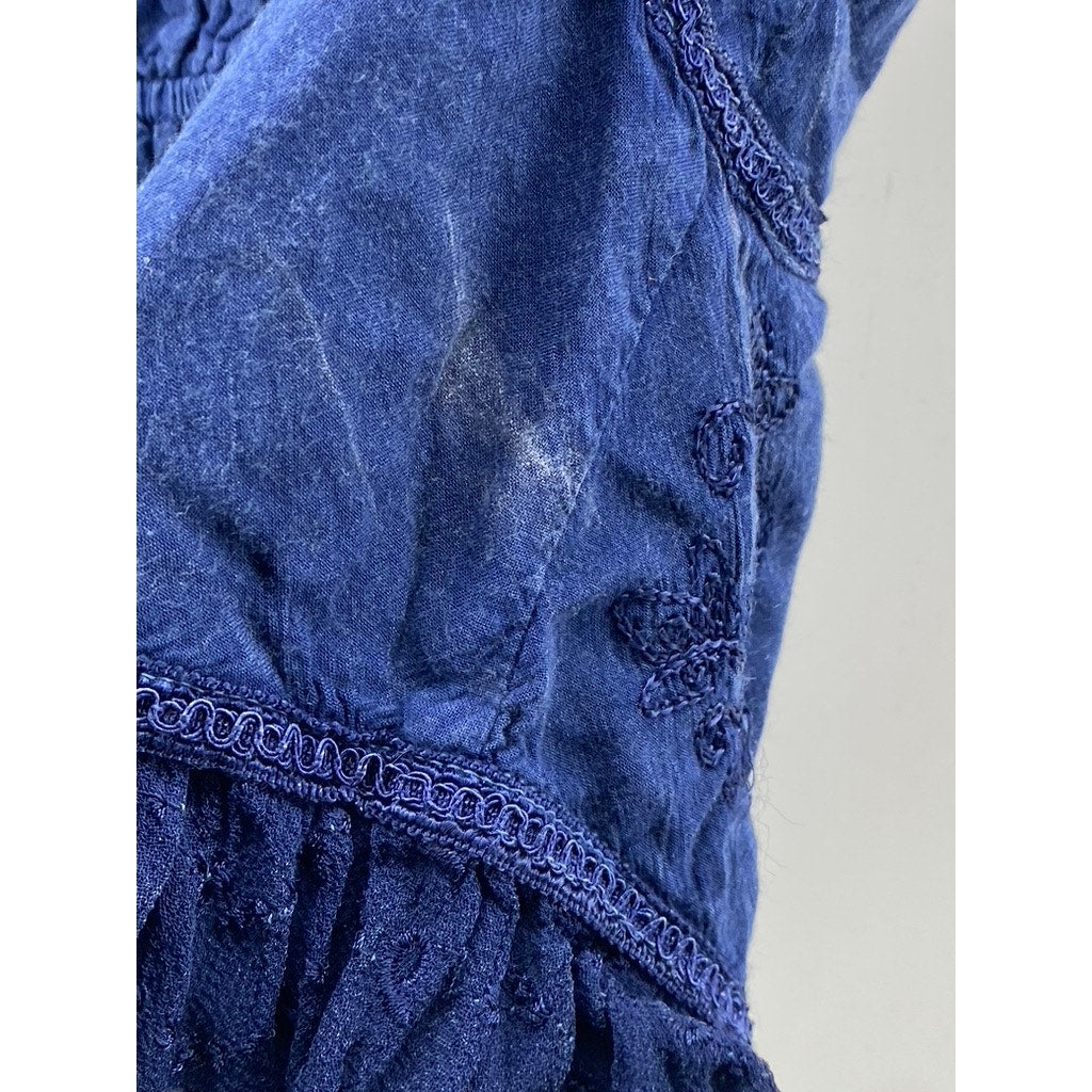 REBELLION Women's Navy Blue Lace-Trim V-Neck Smocked Tank Top SZ M