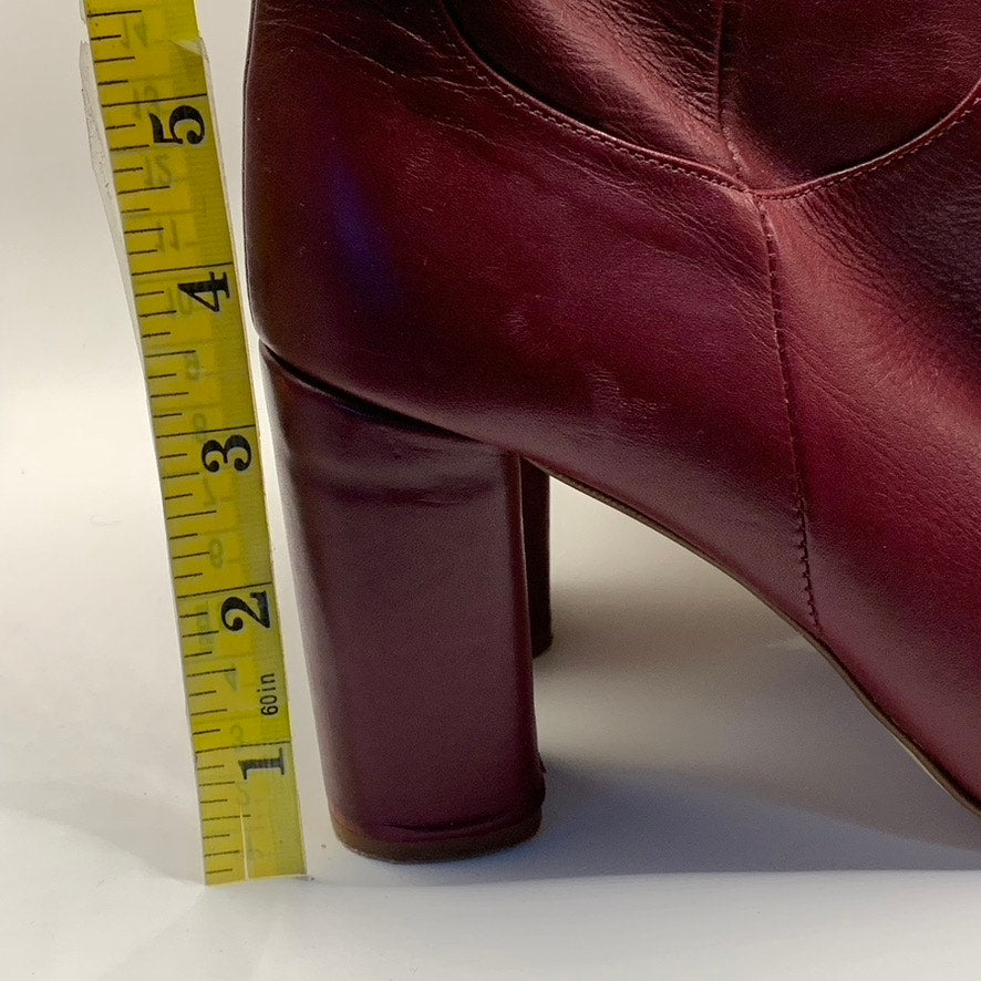 ZARA BASIC COLLECTION Women's Burgundy Leather Knee-High Heeled Boots SZ 39(US8)