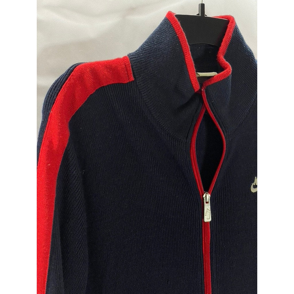NIKE Men's Vintage Navy/Red Textured Wool Blend Stand-Collar Zip-Up Sweater SZ S