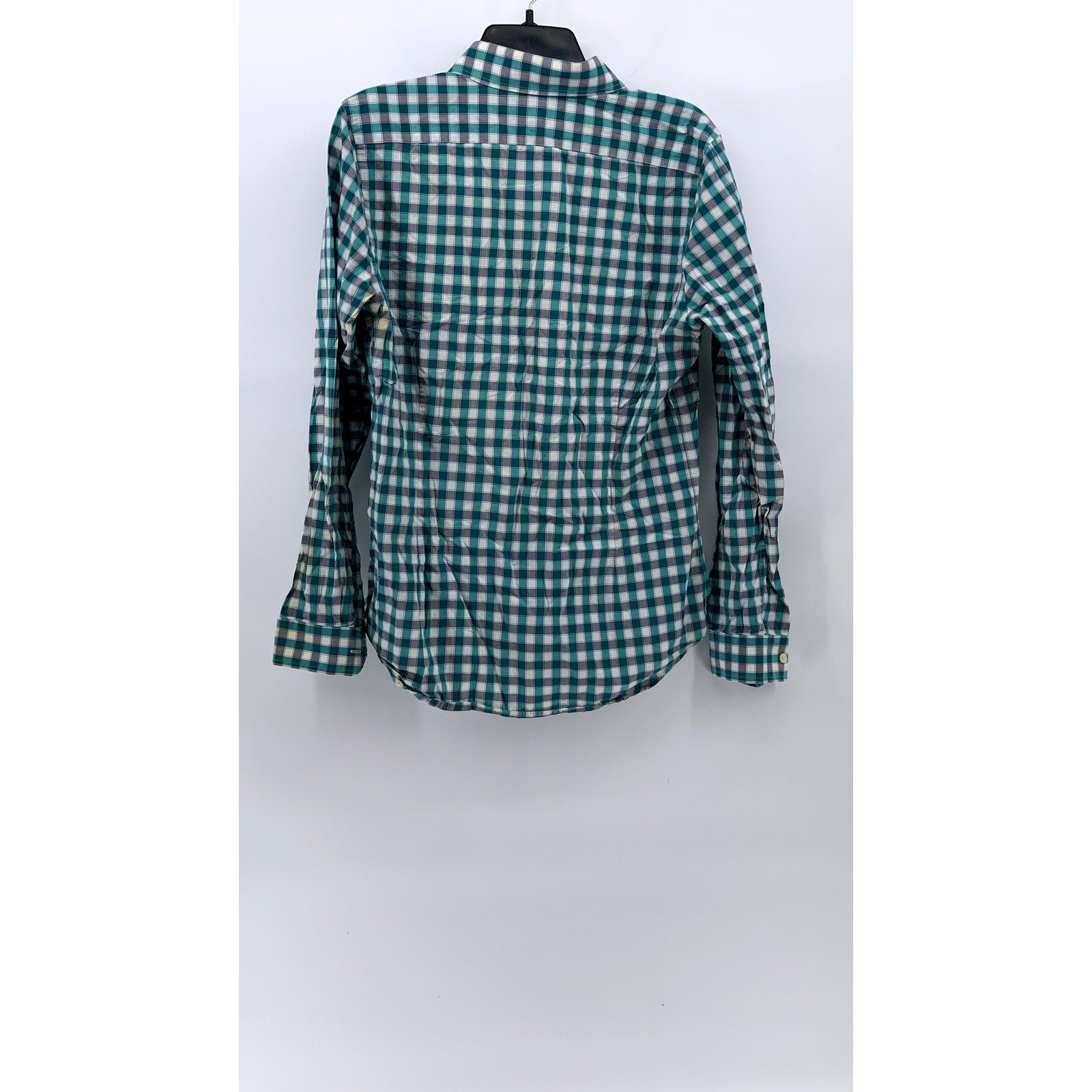 EXPRESS Men's Teal-White Plaid Extra Slim-Fit Button-Up Long Sleeve Shirt SZ M